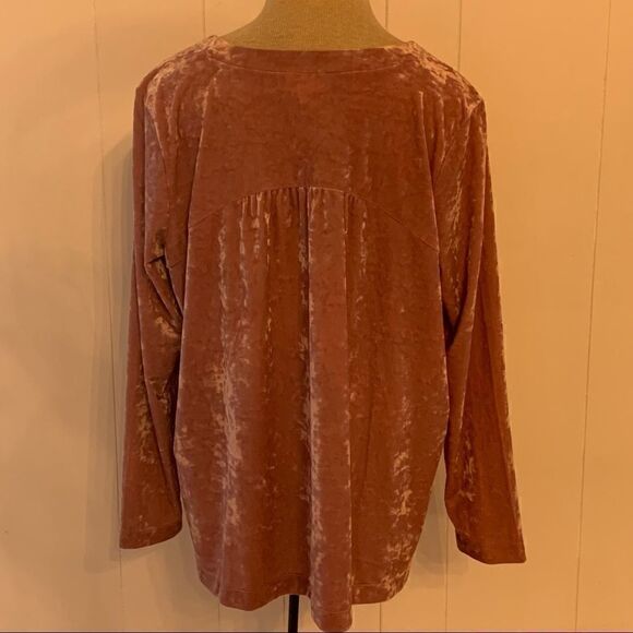 Pink Crushed Velvet Top NWT J JILL Knit V Neck Large Petite Dusty Rose Tunic - Picture 3 of 6
